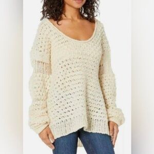 Free People cream Crashing Waves oversized vneck pullover womans sweater XS